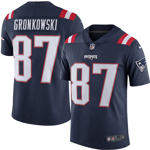 Men's Elite Rob Gronkowski Nike Jersey Navy Blue - #87 Rush NFL New England Patriots